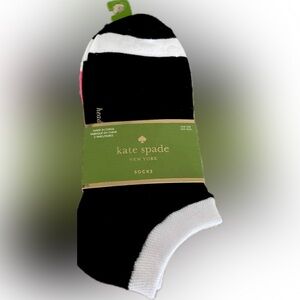 New 3 Pack Kate Spade No Show Socks - Black and White Striped Pink - Ankle Socks